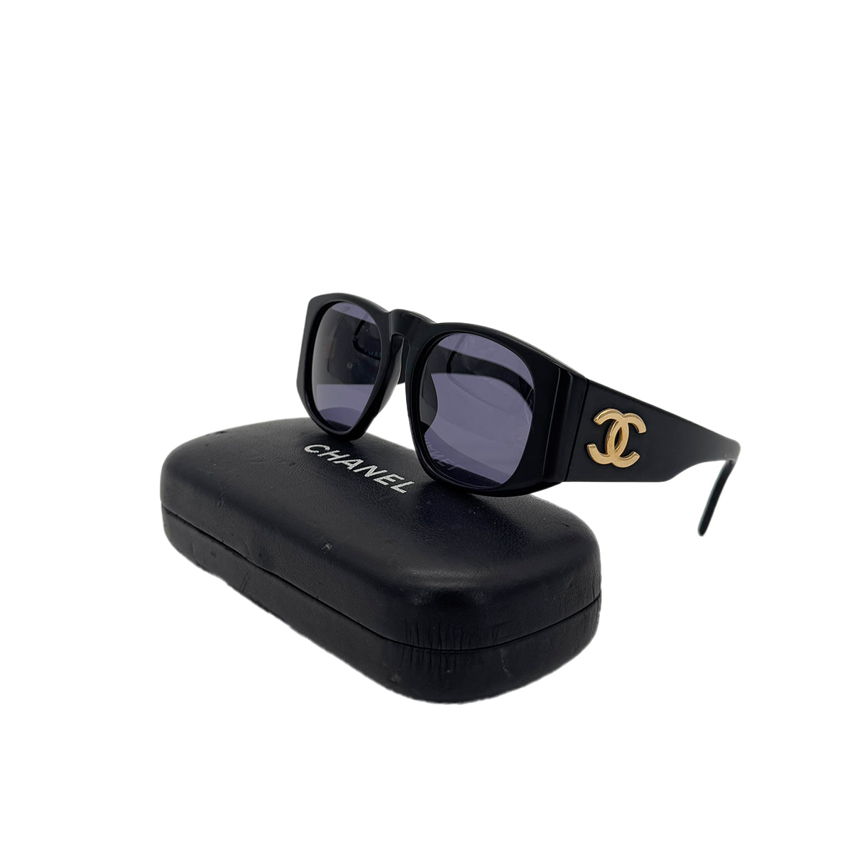 CHANEL VINTAGE SUNGLASSES COCOMARK BLACK GOLD EYEWEAR 90287907