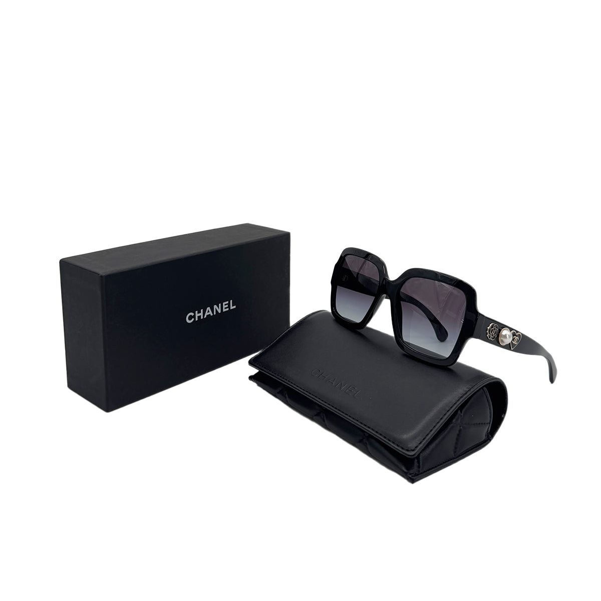 CHANEL SUNGLASSES CAMELLIA FAUX PEARL HEART COCOMARK BLACK EYEWEAR 90287908