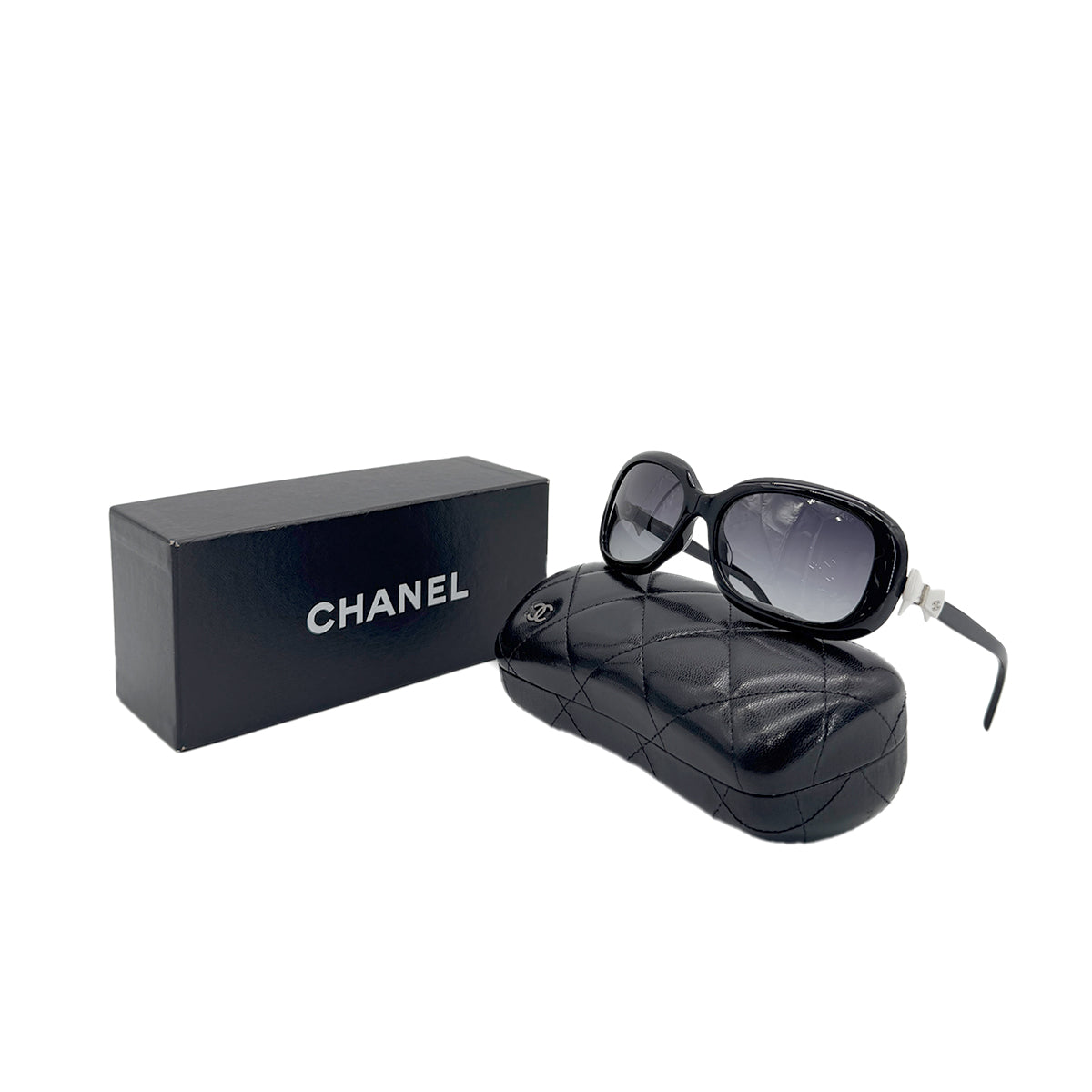 CHANEL SUNGLASSES COCOMARK RIBBON BLACK WHITE EYEWEAR 90287909