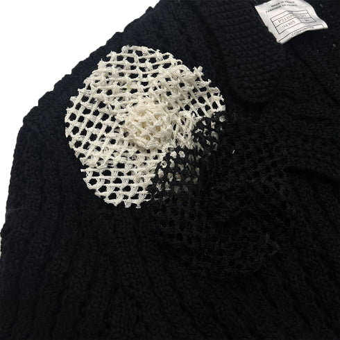 CHANEL CAMELLIA COCO BUTTON KNIT JACKET BLACK COTTON 36 03P RTW 90287919