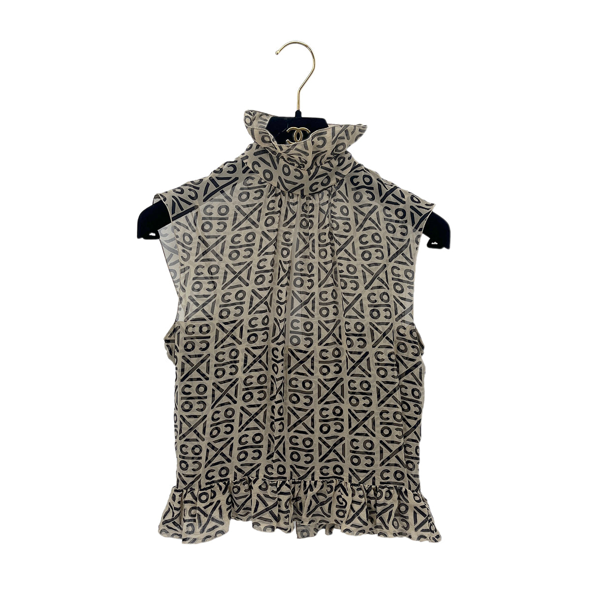 CHANEL VINTAGE COCO BUTTON LOGO SLEEVELESS BLOUSE BEIGE SILK 36 00A RTW 90287920