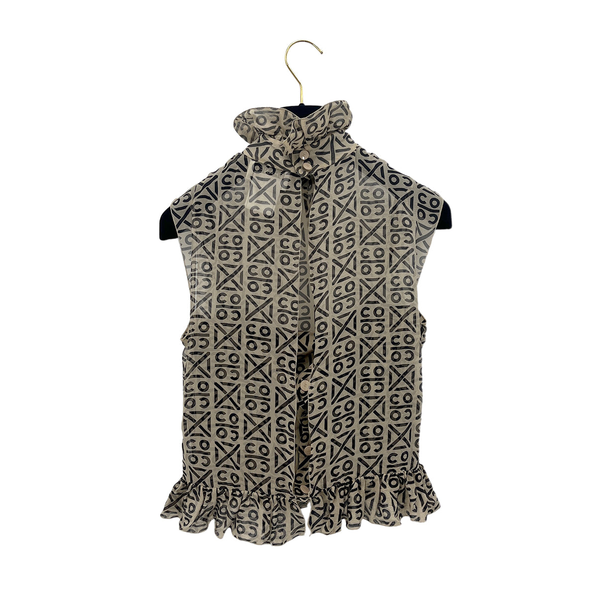 CHANEL VINTAGE COCO BUTTON LOGO SLEEVELESS BLOUSE BEIGE SILK 36 00A RTW 90287920
