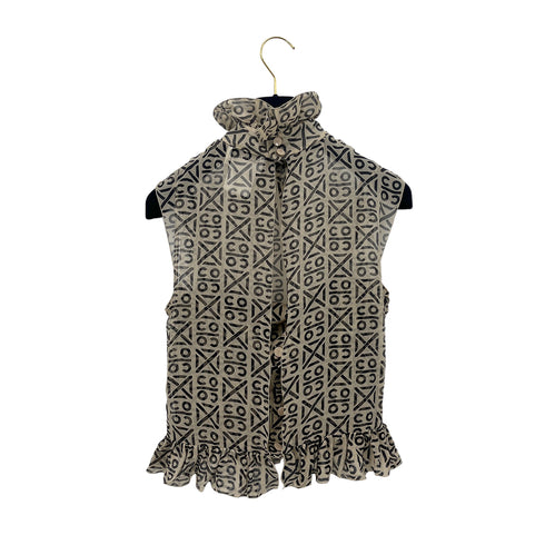 CHANEL VINTAGE COCO BUTTON LOGO SLEEVELESS BLOUSE BEIGE SILK 36 00A RTW 90287920 - PURPOSE