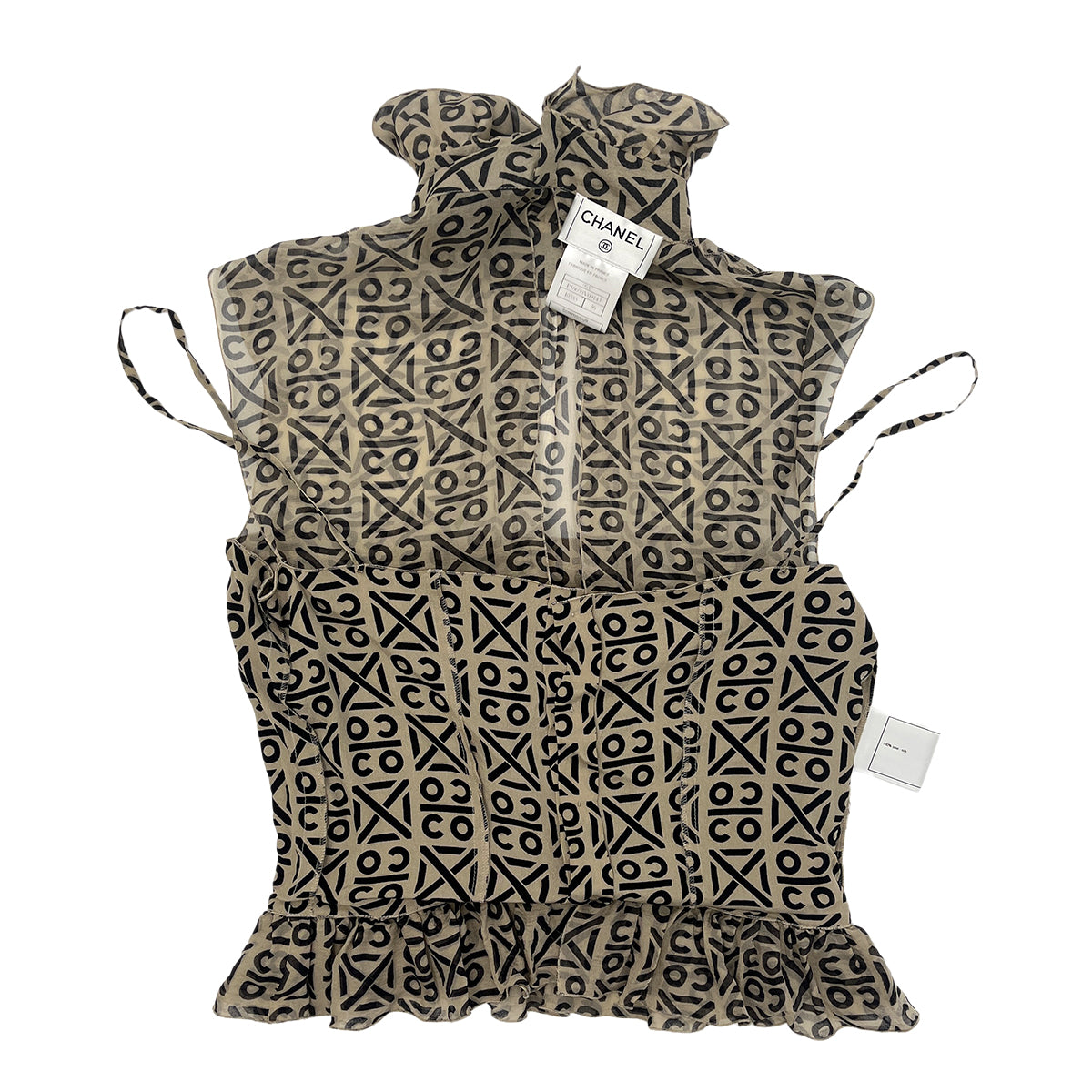 CHANEL VINTAGE COCO BUTTON LOGO SLEEVELESS BLOUSE BEIGE SILK 36 00A RTW 90287920
