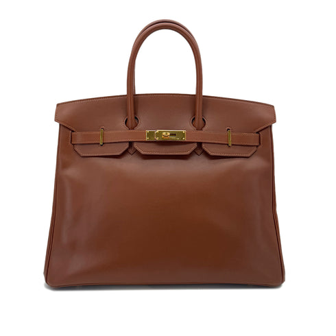 HERMES BIRKIN 35 NOISETTE BOX CALF HAND BAG □G GHW 90287994 - PURPOSE