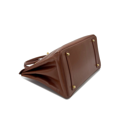 HERMES BIRKIN 35 NOISETTE BOX CALF HAND BAG □G GHW 90287994 - PURPOSE