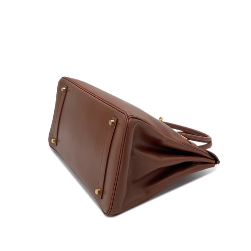 HERMES BIRKIN 35 NOISETTE BOX CALF HAND BAG □G GHW 90287994 - PURPOSE