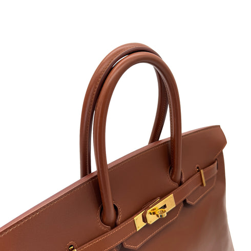 HERMES BIRKIN 35 NOISETTE BOX CALF HAND BAG □G GHW 90287994 - PURPOSE