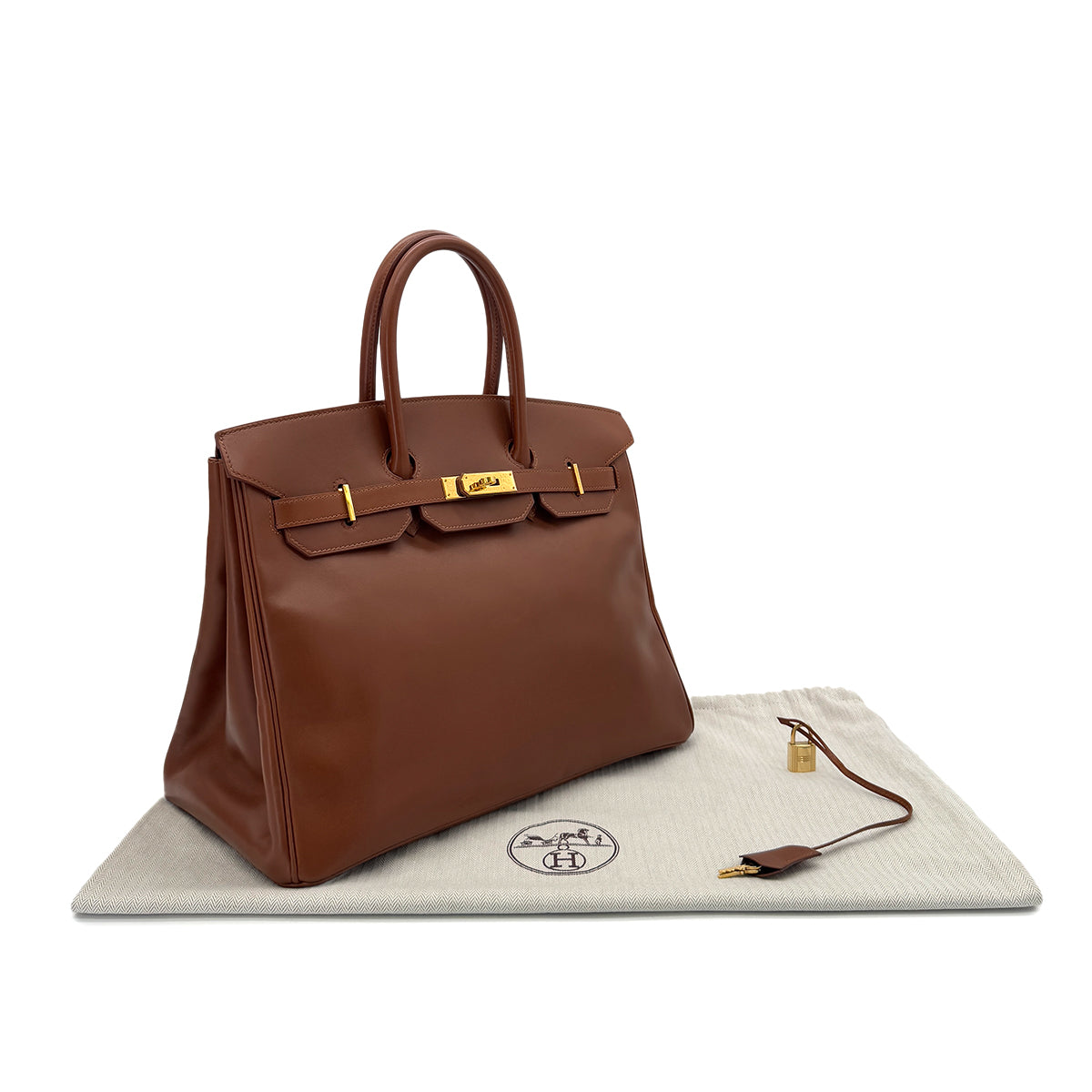 HERMES BIRKIN 35 NOISETTE BOX CALF HAND BAG □G GHW 90287994