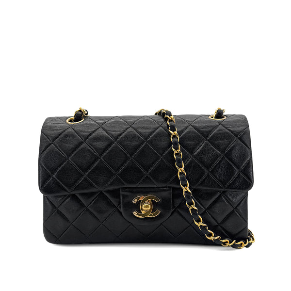 CHANEL VINTAGE CLASSIC FLAP SMALL CHAIN SHOULDER BAG BLACK LAMB SKIN 90288001 - PURPOSE