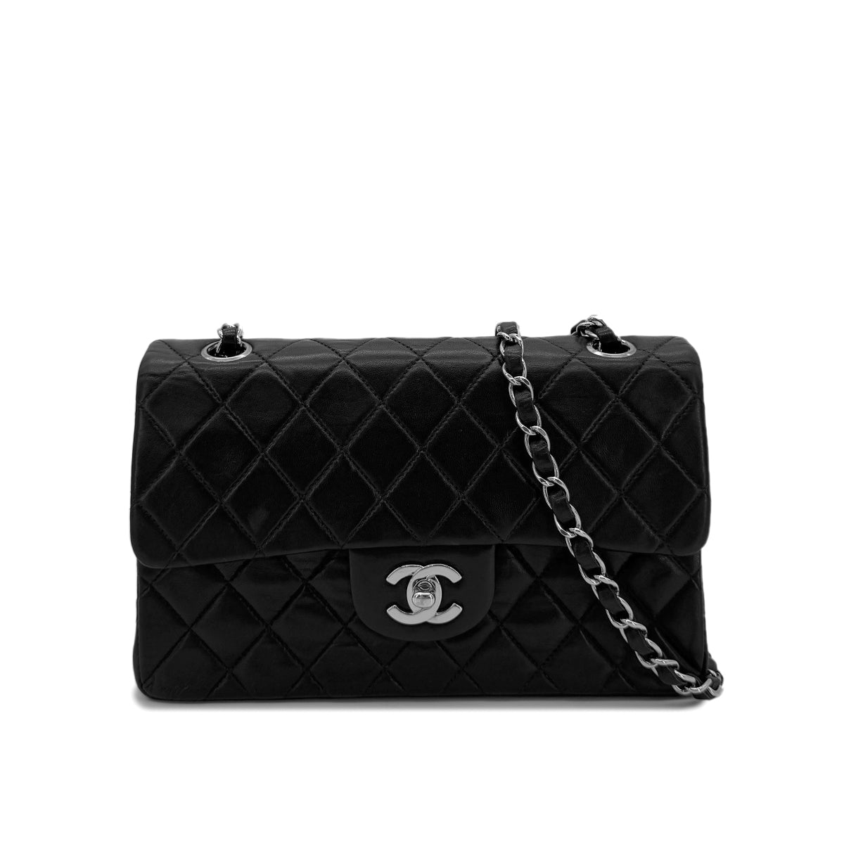 CHANEL VINTAGE CLASSIC FLAP SMALL CHAIN SHOULDER BAG BLACK LAMB SKIN 90288002