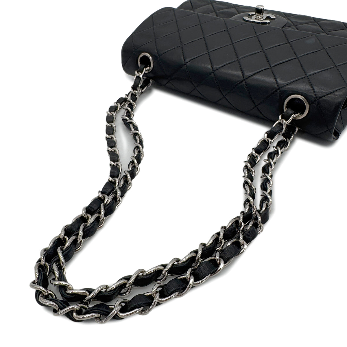 CHANEL VINTAGE CLASSIC FLAP SMALL CHAIN SHOULDER BAG BLACK LAMB SKIN 90288002