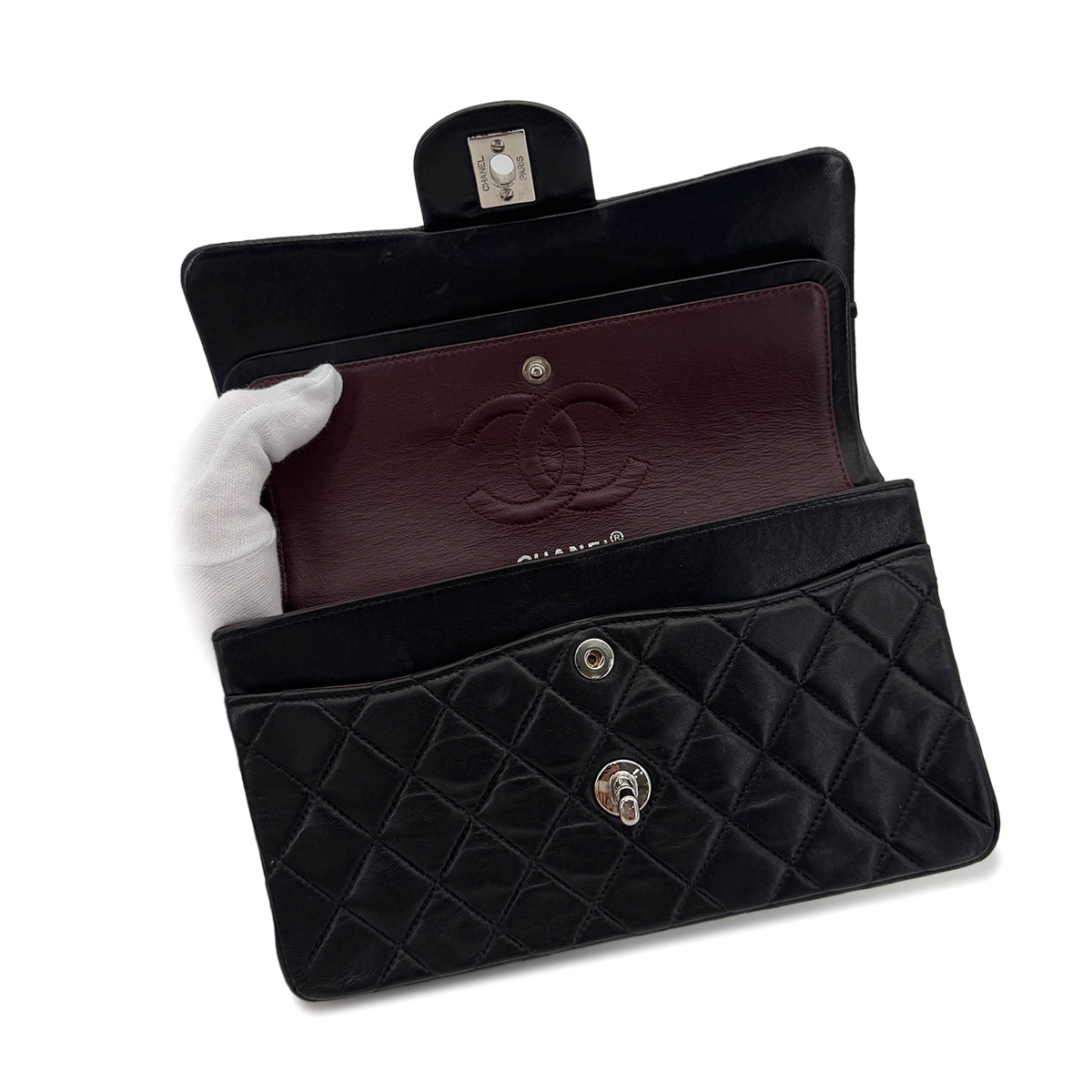 CHANEL VINTAGE CLASSIC FLAP SMALL CHAIN SHOULDER BAG BLACK LAMB SKIN 90288002