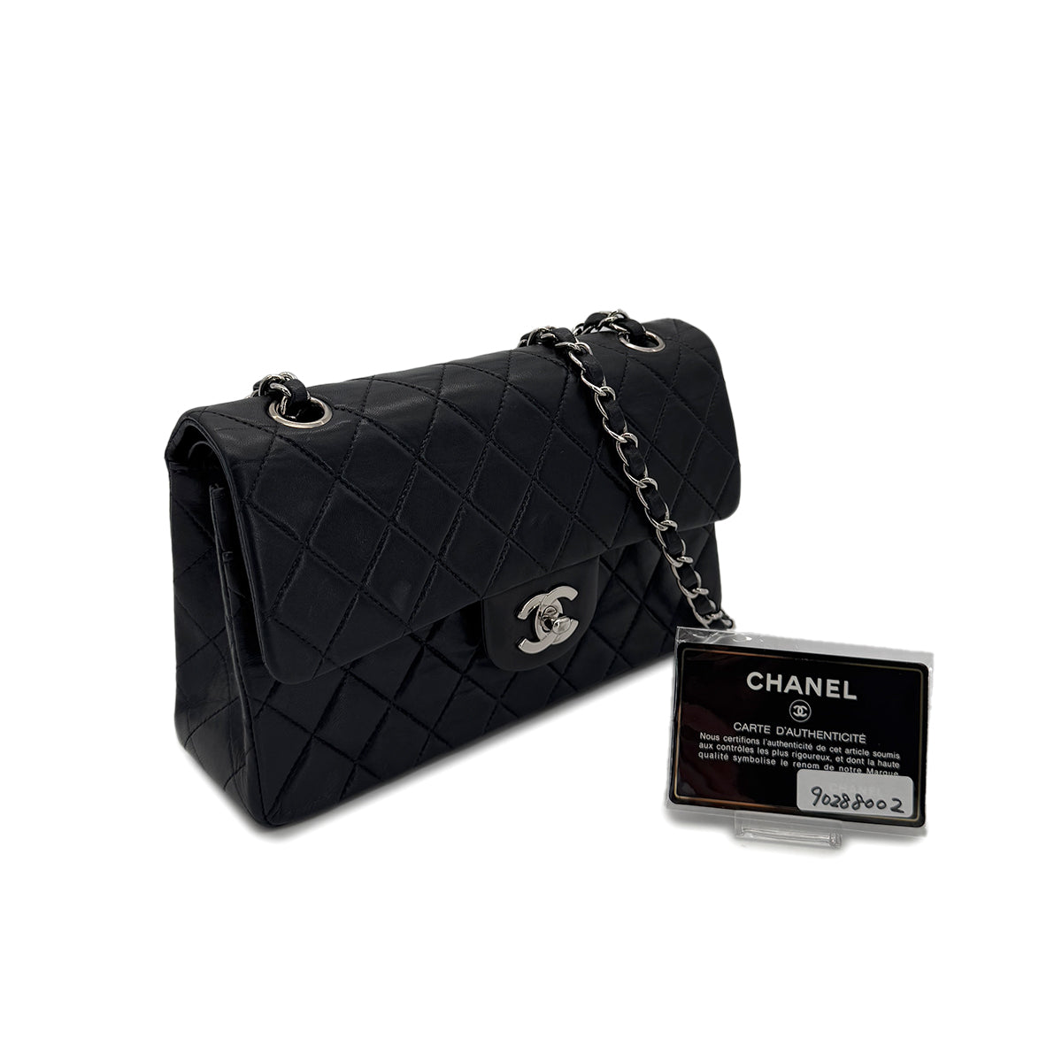 CHANEL VINTAGE CLASSIC FLAP SMALL CHAIN SHOULDER BAG BLACK LAMB SKIN 90288002