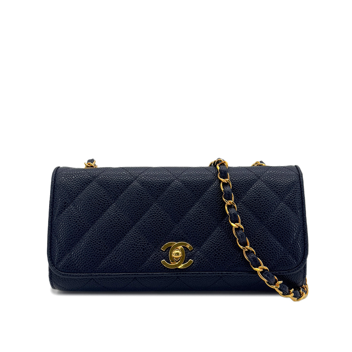 CHANEL VINTAGE MATELASSE CHAIN SHOULDER BAG NAVY CAVIAR SKIN 90288003