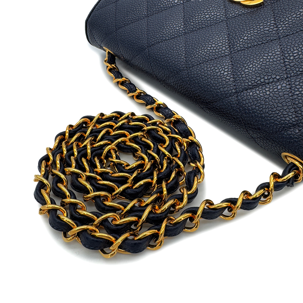 CHANEL VINTAGE MATELASSE CHAIN SHOULDER BAG NAVY CAVIAR SKIN 90288003