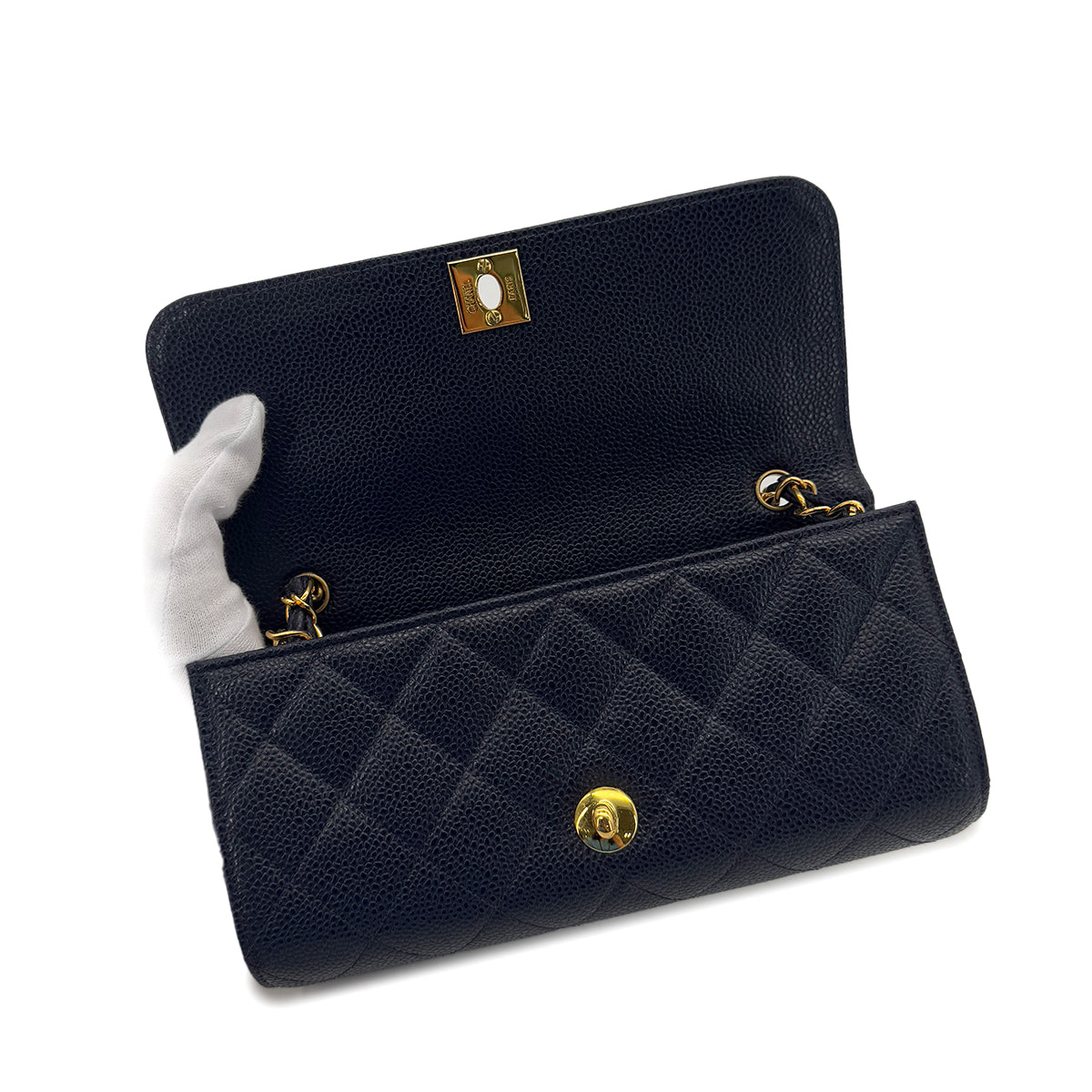 CHANEL VINTAGE MATELASSE CHAIN SHOULDER BAG NAVY CAVIAR SKIN 90288003