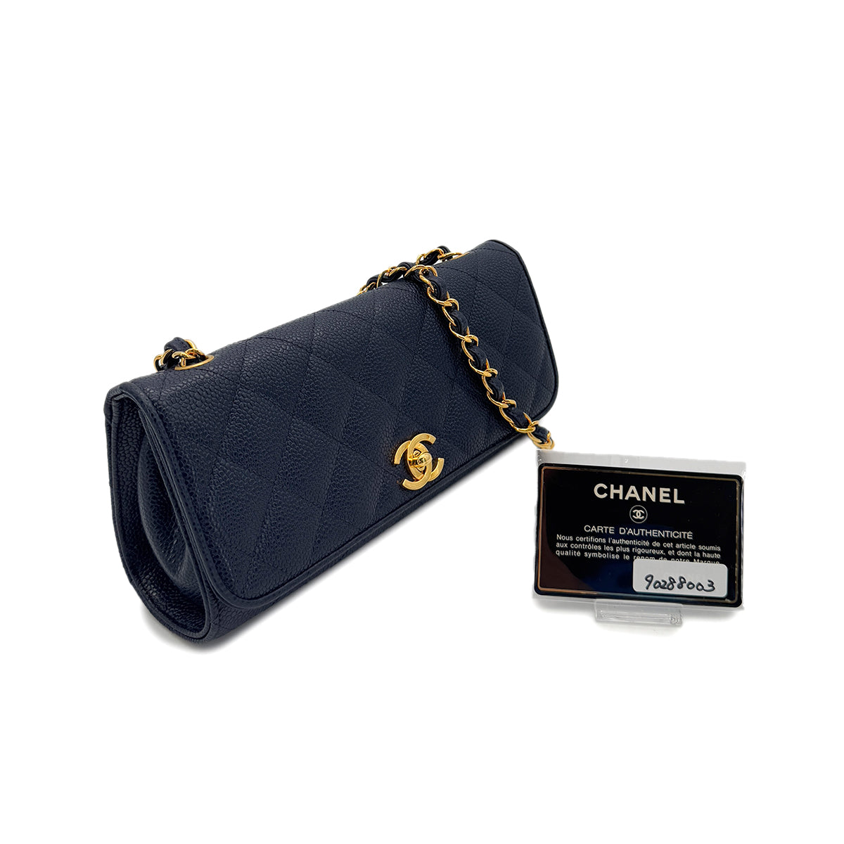 CHANEL VINTAGE MATELASSE CHAIN SHOULDER BAG NAVY CAVIAR SKIN 90288003