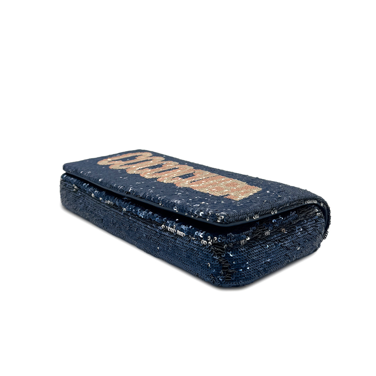 CHANEL COCO CUBA CHAIN SHOULDER BAG NAVY PINK SEQUINS LEATHER 90288005