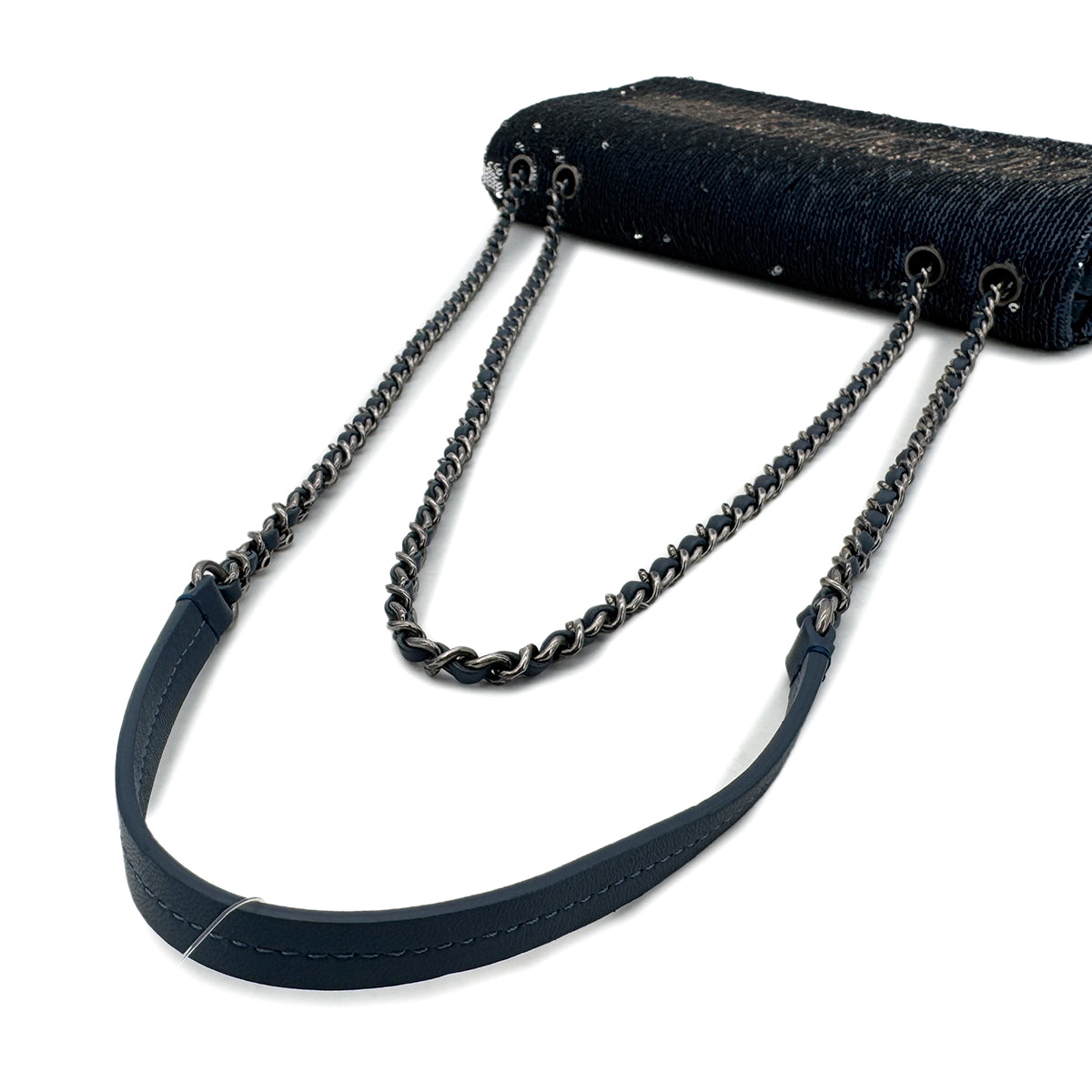 CHANEL COCO CUBA CHAIN SHOULDER BAG NAVY PINK SEQUINS LEATHER 90288005