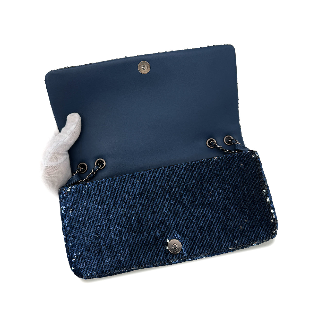 CHANEL COCO CUBA CHAIN SHOULDER BAG NAVY PINK SEQUINS LEATHER 90288005