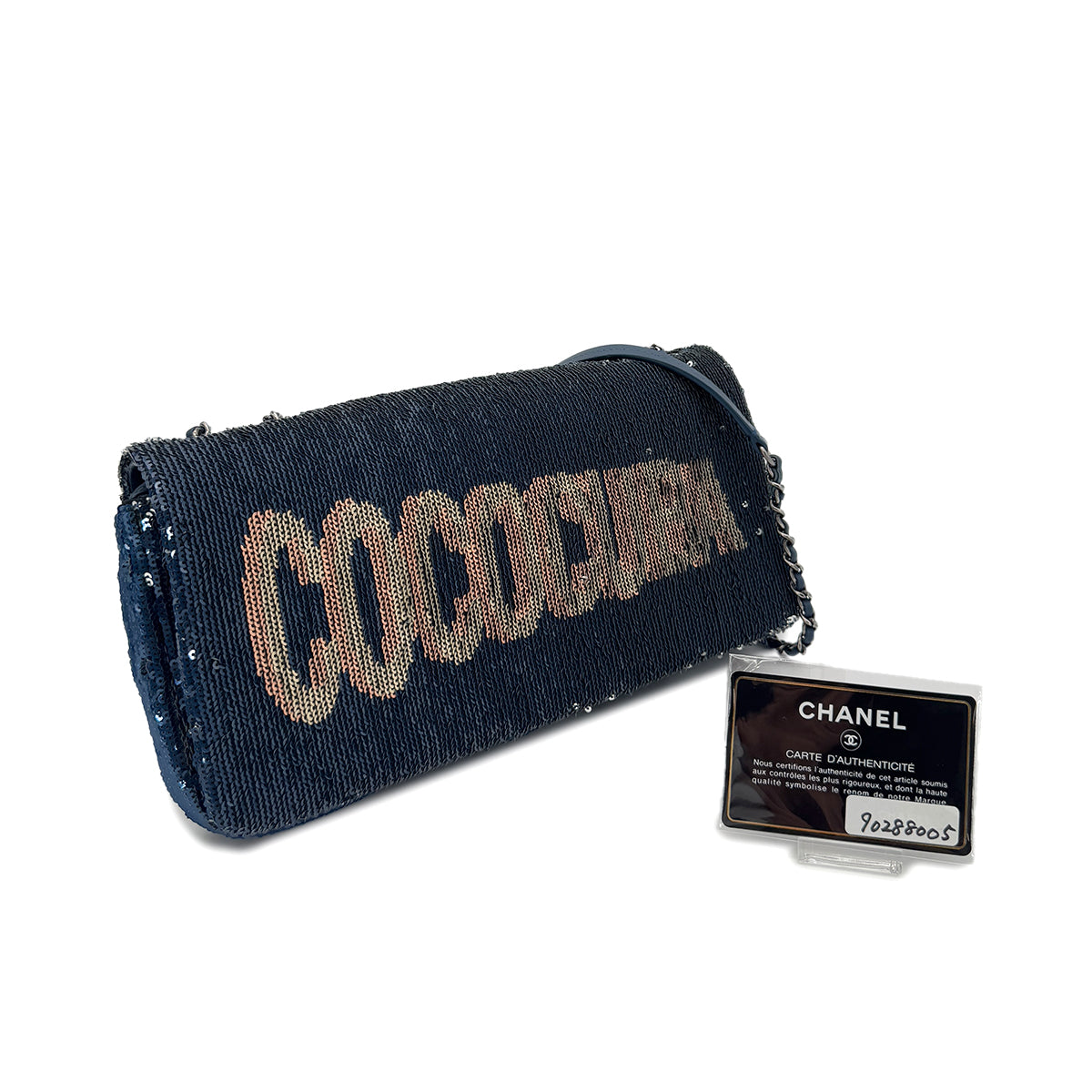 CHANEL COCO CUBA CHAIN SHOULDER BAG NAVY PINK SEQUINS LEATHER 90288005