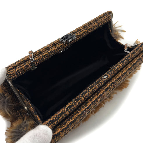 CHANEL CLUTCH CHAIN SHOULDER BAG BROWN TWEED FUR 90288006 - PURPOSE