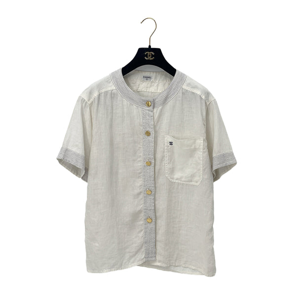 CHANEL VINTAGE COCO BUTTON SHORT SLEEVE SHIRT WHITE RTW 90288013