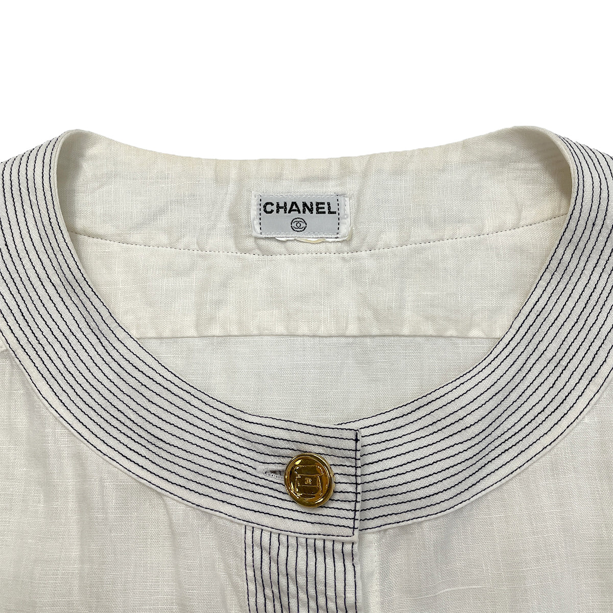 CHANEL VINTAGE COCO BUTTON SHORT SLEEVE SHIRT WHITE RTW 90288013