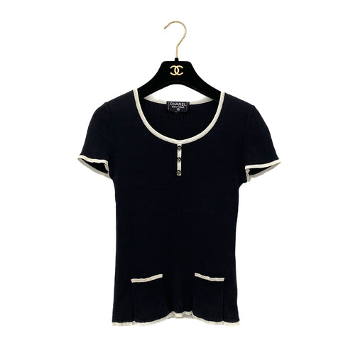 CHANEL COCO BUTTON TOPS BLACK WHITE COTTON 38 RTW 90288014