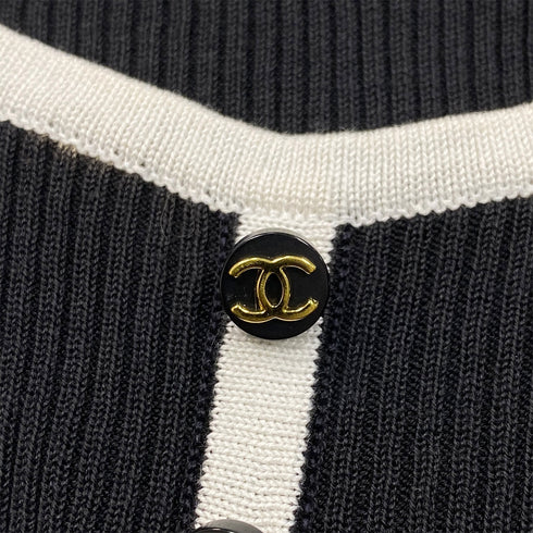 CHANEL COCO BUTTON TOPS BLACK WHITE COTTON 38 RTW 90288014