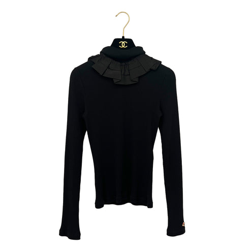 CHANEL FRILLS TOPS BLACK COTTON 34 P57 RTW 90288015