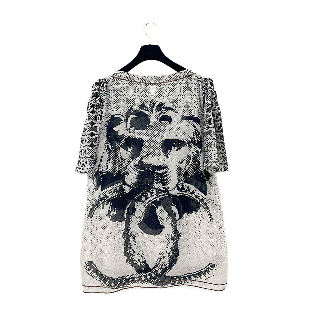 CHANEL COCOMARK LION PRINT HALF SLEEVE TOPS BLACK WHITE COTTON 48 P37 RTW 90288021