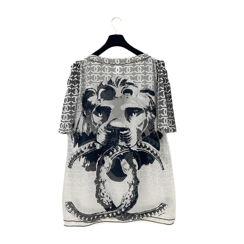 CHANEL COCOMARK LION PRINT HALF SLEEVE TOPS BLACK WHITE COTTON 48 P37 RTW 90288021 - PURPOSE