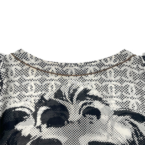 CHANEL COCOMARK LION PRINT HALF SLEEVE TOPS BLACK WHITE COTTON 48 P37 RTW 90288021 - PURPOSE