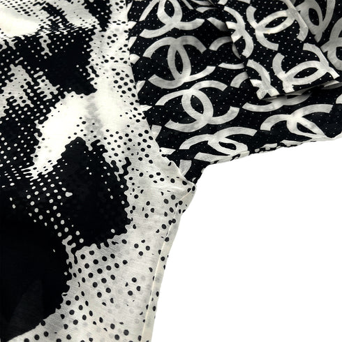 CHANEL COCOMARK LION PRINT HALF SLEEVE TOPS BLACK WHITE COTTON 48 P37 RTW 90288021 - PURPOSE