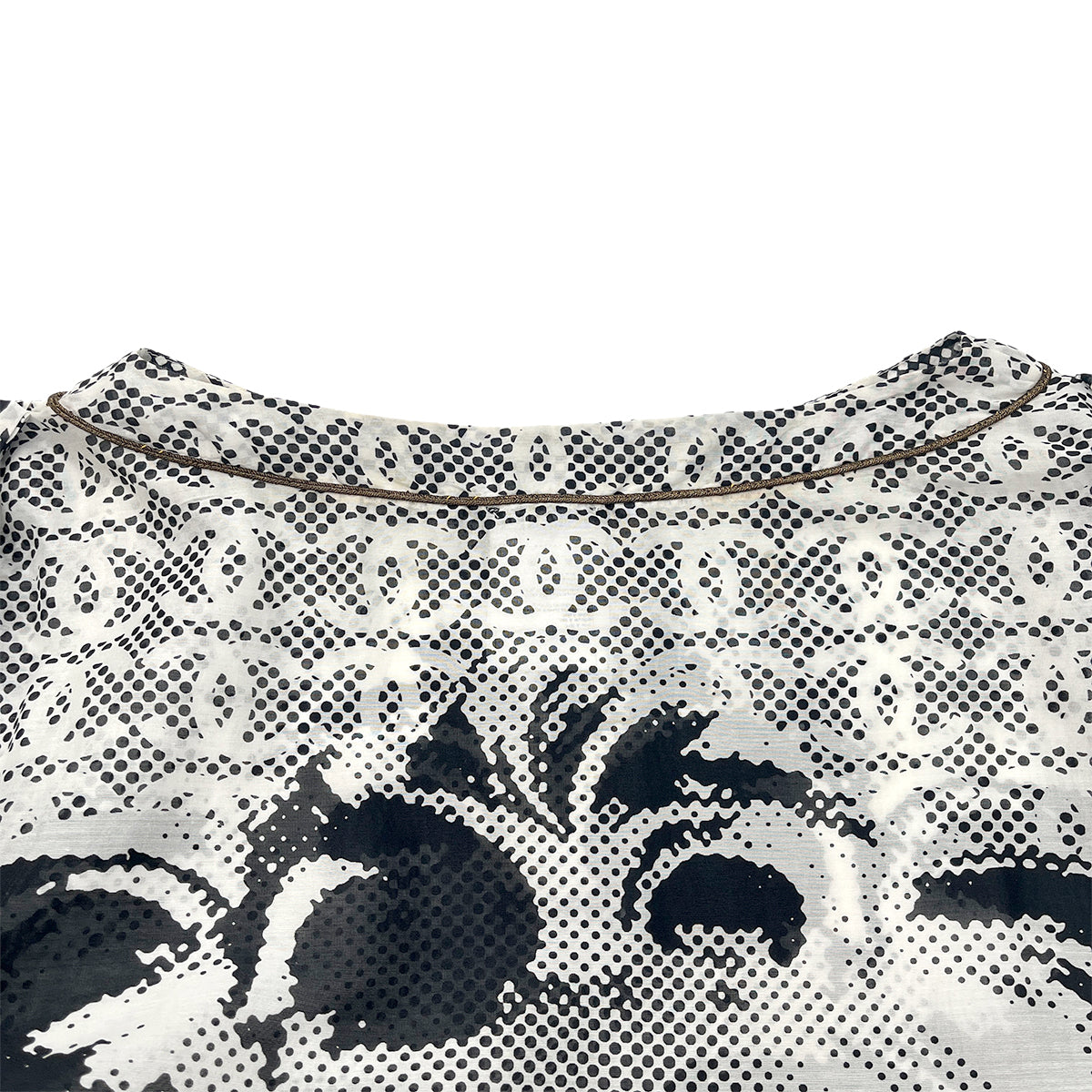 CHANEL COCOMARK LION PRINT HALF SLEEVE TOPS BLACK WHITE COTTON 48 P37 RTW 90288021