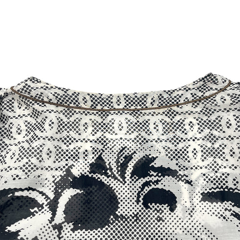 CHANEL COCOMARK LION PRINT HALF SLEEVE TOPS BLACK WHITE COTTON 48 P37 RTW 90288021 - PURPOSE