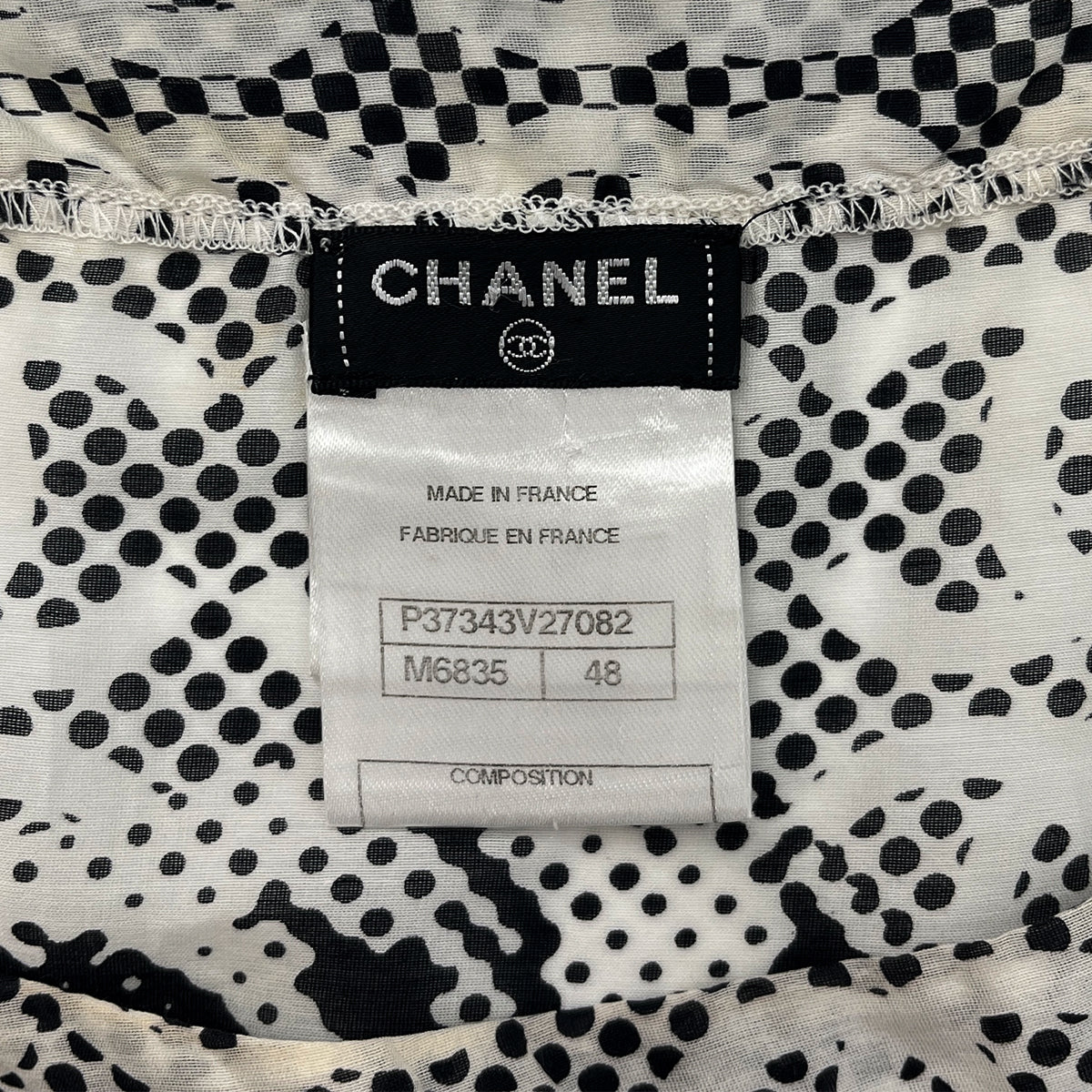 CHANEL COCOMARK LION PRINT HALF SLEEVE TOPS BLACK WHITE COTTON 48 P37 RTW 90288021