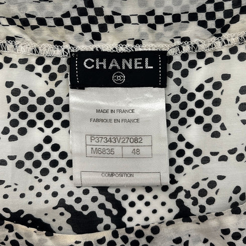 CHANEL COCOMARK LION PRINT HALF SLEEVE TOPS BLACK WHITE COTTON 48 P37 RTW 90288021 - PURPOSE