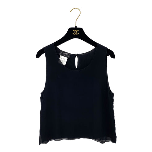 CHANEL SLEEVELESS TOPS BLOUSE BLACK SILK 38 01P RTW 90288022
