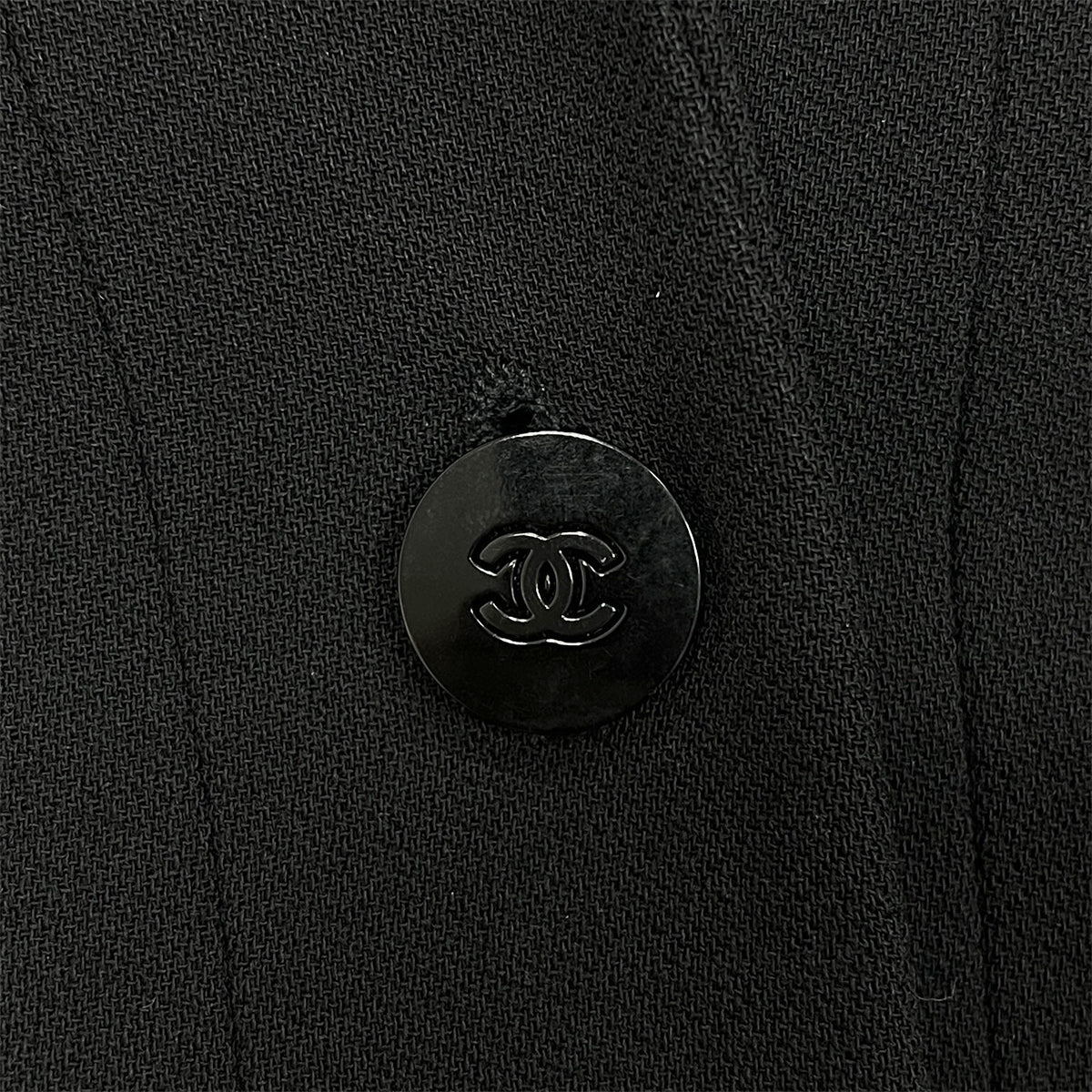 CHANEL VINTAGE JACKET SKIRT SET WOOL COCO BUTTON BLACK 38 98A RTW 90288023