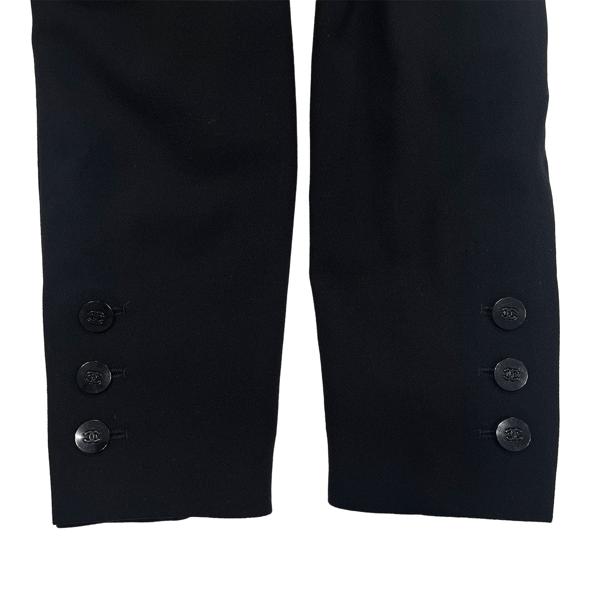 CHANEL VINTAGE JACKET SKIRT SET WOOL COCO BUTTON BLACK 38 98A RTW 90288023