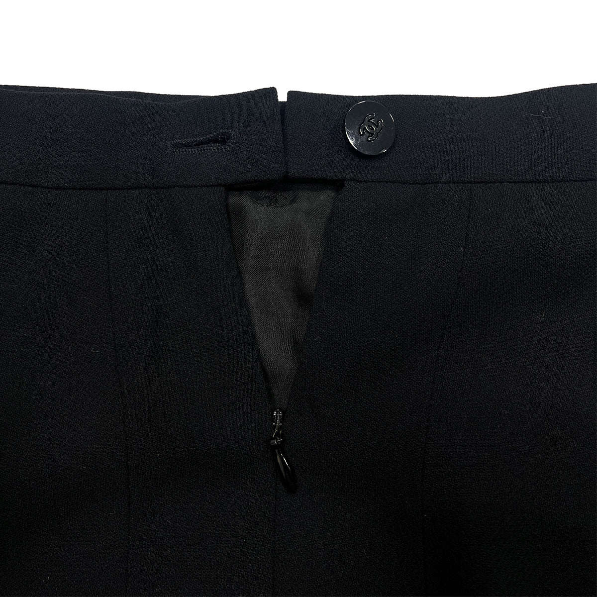 CHANEL VINTAGE JACKET SKIRT SET WOOL COCO BUTTON BLACK 38 98A RTW 90288023