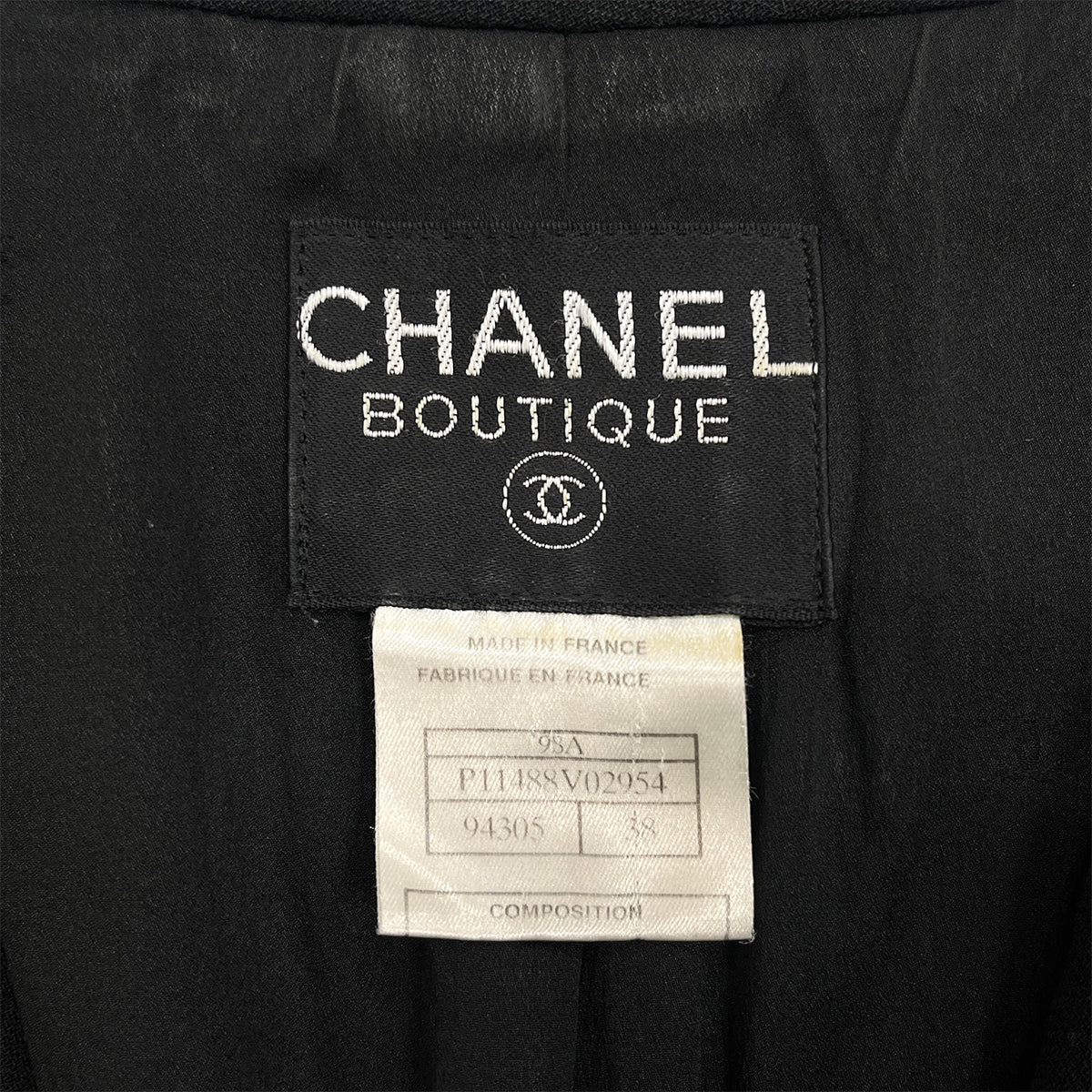 CHANEL VINTAGE JACKET SKIRT SET WOOL COCO BUTTON BLACK 38 98A RTW 90288023