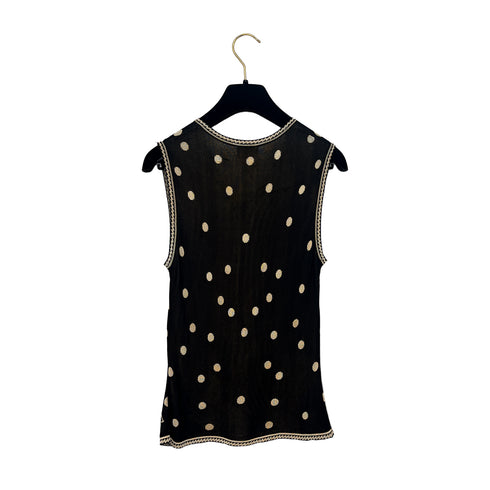 CHANEL CAMELLIA SLEEVELESS TOPS BLACK BEIGE RAYON 38 02P RTW 90288025