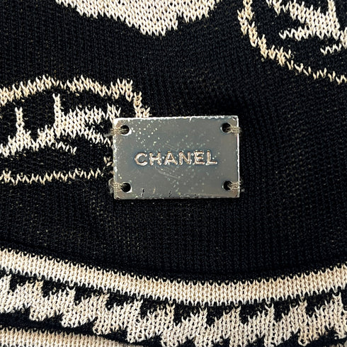 CHANEL CAMELLIA SLEEVELESS TOPS BLACK BEIGE RAYON 38 02P RTW 90288025