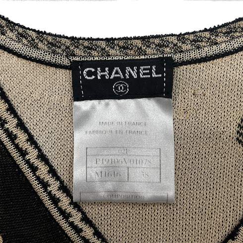 CHANEL CAMELLIA SLEEVELESS TOPS BLACK BEIGE RAYON 38 02P RTW 90288025