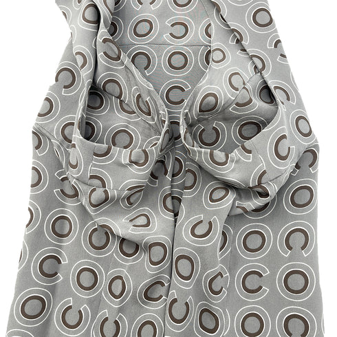 CHANEL COCO LOGO SLEEVELESS BLOUSE GRAY SILK 44 01A RTW 90288026