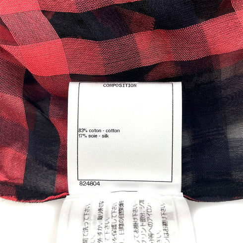 CHANEL LION BUTTON GINGHAM CHECK PATTERN ORGANZA BLOUSE CORAL DARK NAVY COTTON 34 P55 RTW 90288027 - PURPOSE